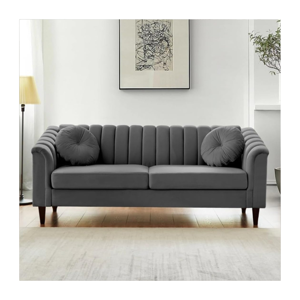 Furny  Dorano 3 Seater Fabric Premium Sofa Set (Grey Color)