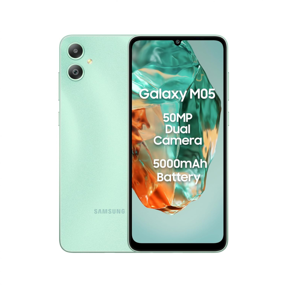 Samsung Galaxy M05 (Mint Green, 4GB RAM, 64 GB Storage) | 50MP Dual Camera | Bigger 6.7" HD+ Display | 5000mAh Battery | 25W Fast Charging | 2 Gen OS Upgrade & 4 Year Security Update | Without Charger
