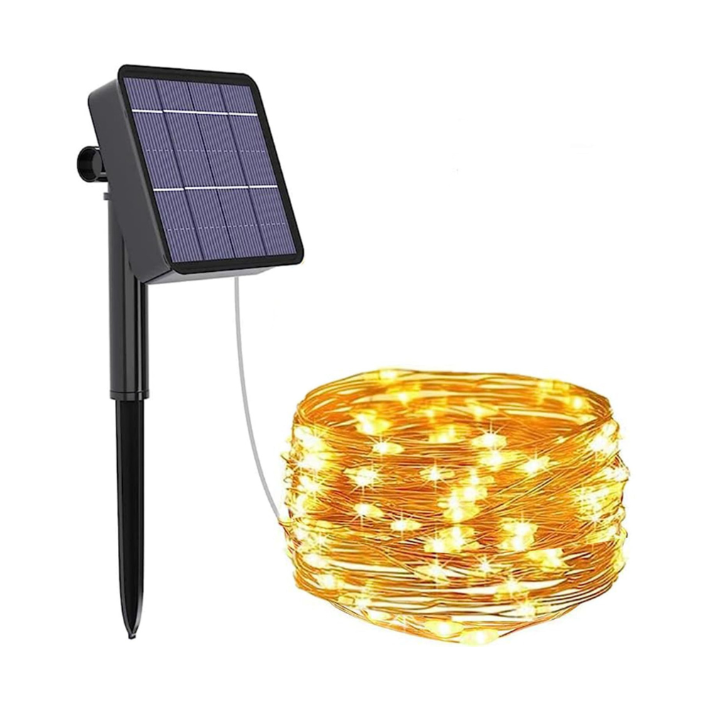 Gigawatts GW-501-200 Solar String Lights with 2V Panel 200 LED 8 Modes 800mAh Ni-MH Battery Decorative 22m Copper Rope Lighting for Indoor Outdoor Garden Patio Lawn Wedding (Pack of 1, Warm White)