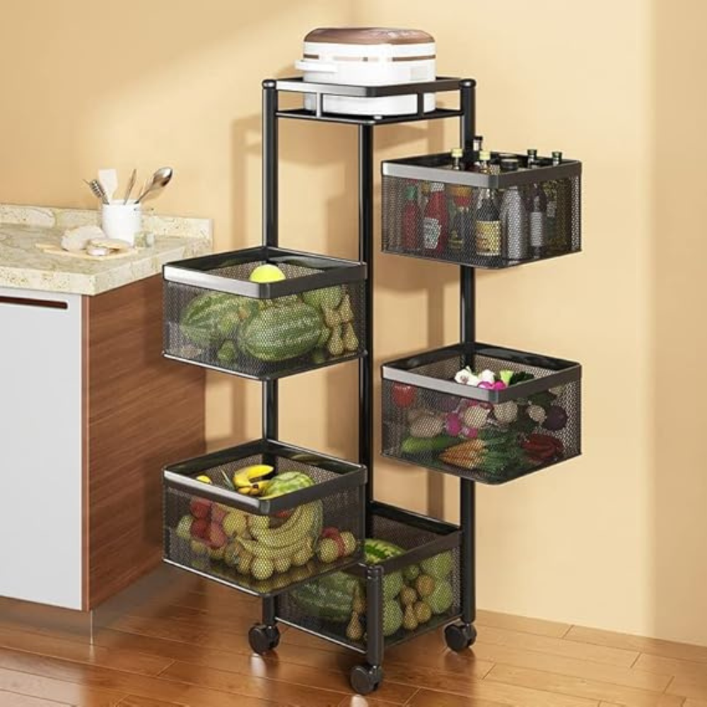 Tex-Ro Kitchen Trolley with Wheels, Kitchen Organizer Items and Storage Solutions for Square Kitchen Organizer and Kitchen Accessories Items (Black,Layer 5)