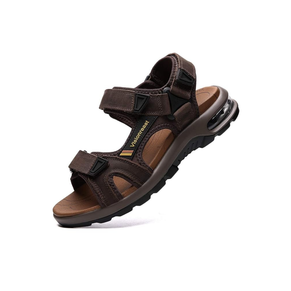 visionreast Mens Leather Sandals Open Toe Outdoor Hiking Sandals Air Cushion Sport Sandals Waterproof Beach Sandals