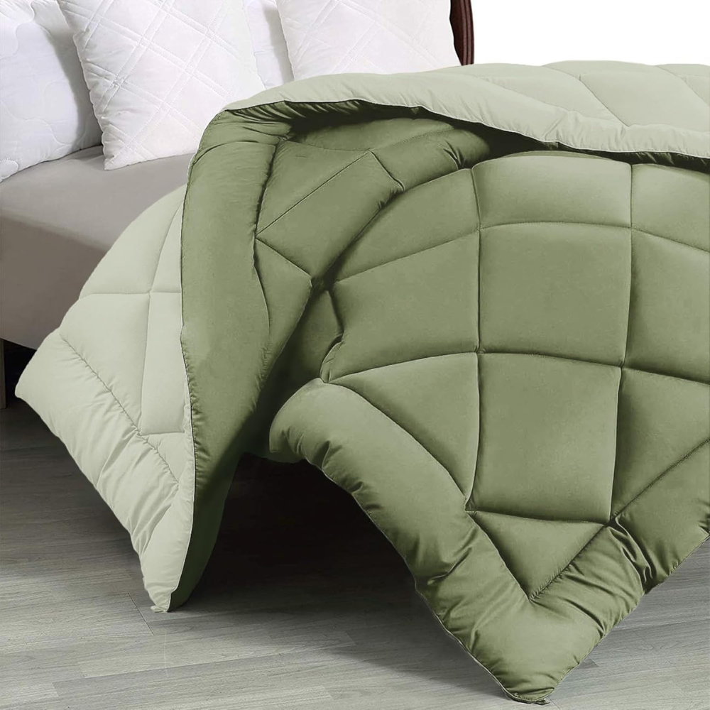 FRESH FROM LOOM Summer Collection 300 GSM Premium Reversible Winter Comforter Single Bed Size Razzai Duvet Quilt Blanket (Olive Green and Sage Green, 60x90 Inches)