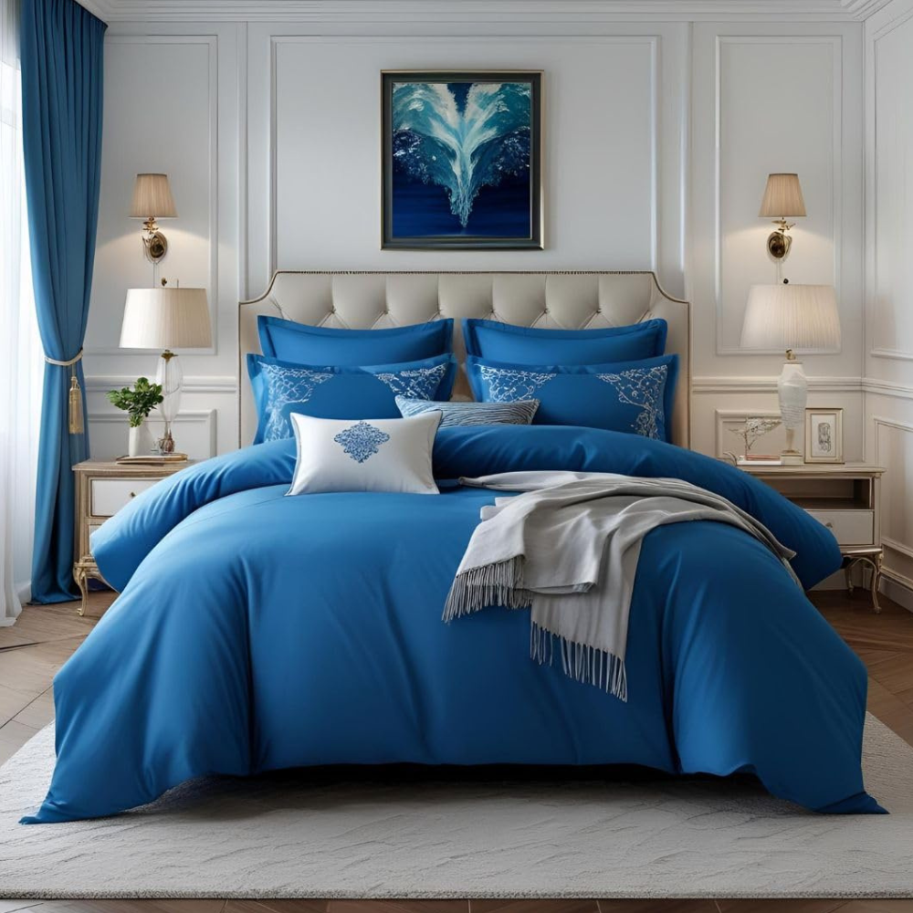 Epinch® Duvet Cover Set 1200 TC 100% Egyptian Cotton Luxurious Soft Home & Hotel 3-Piece 1-Duvet Cover 2-Sham Cover Zipper & Tie Closure (Medium Blue, Single_61 X 91 Inch)