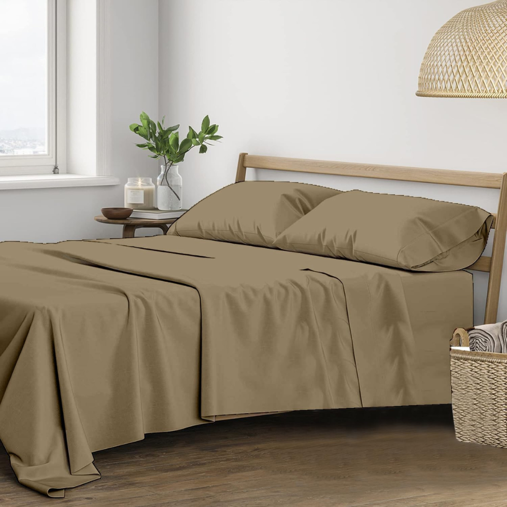 Trance Home Linen Pure 100% Cotton 400TC Plain King Size Bedsheet with 2 Pillow Covers (108 x 108 Inch | 9ft x 9ft, Brown Grey) | 400 TC