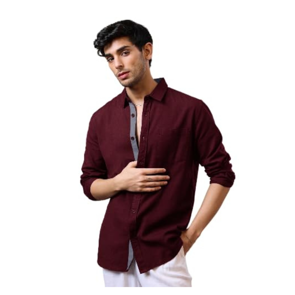 Pinkmint Casual Shirt for Men Stylish Men's Shirt Soild Regular Fit Long Sleeve Formal Wear Purple