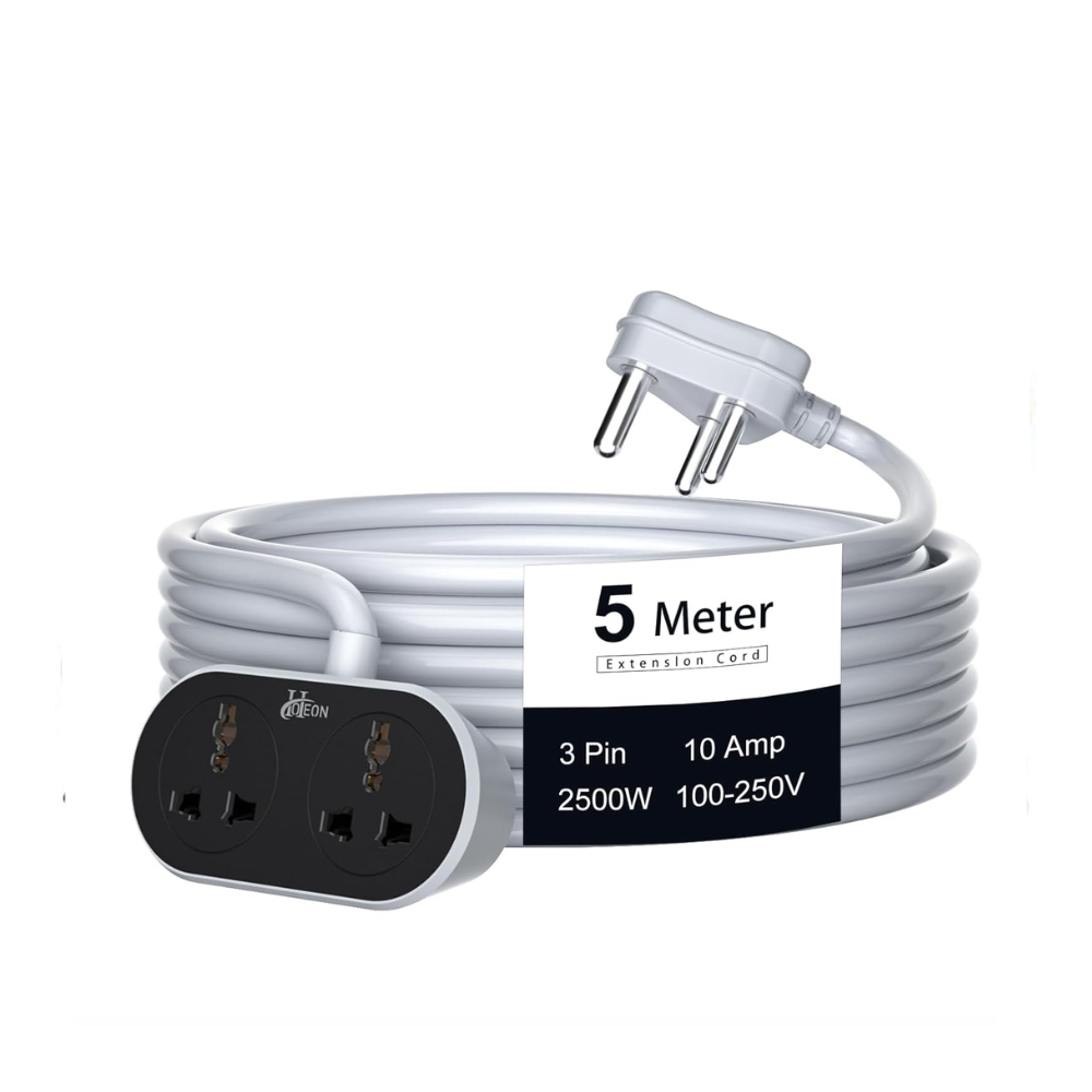Hoteon Extension Board 5 Meter, 2500W 10A Extension Cord, Heavy Duty Long Wire Extension, 2 Universal Outlets Extension Cable, 3 Pins Power Cord Extension, Expandable Power Strip for Home Office