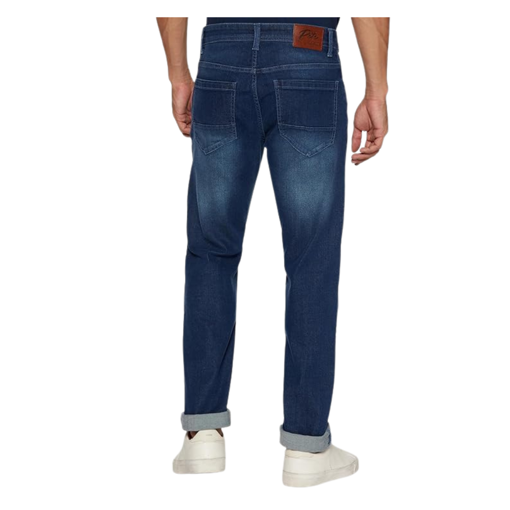 Peter England Men's Tapered Fit Mid Rise Classic Tape Stretchable Twill Jeans