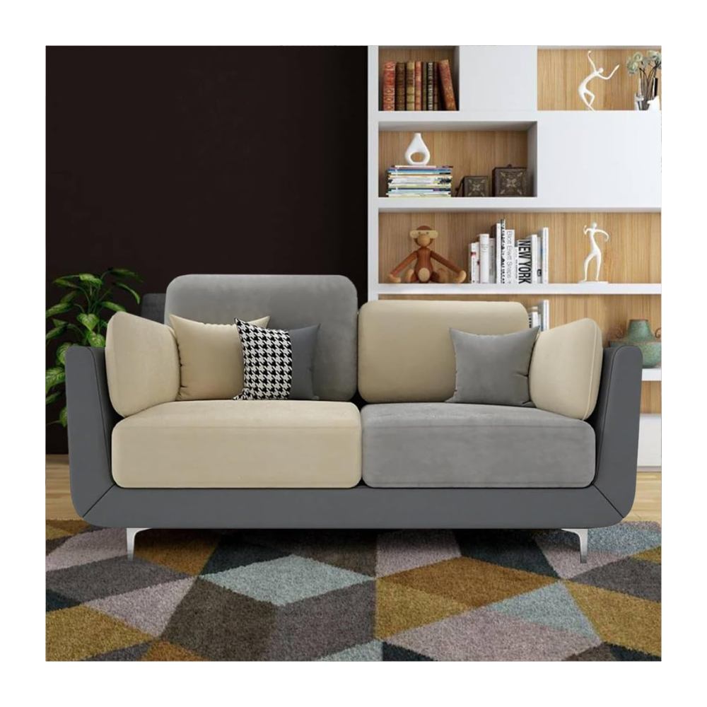 Furny Galaxite 2 Seater Fabric Sofa Couch with Cushion Chaise Lounge Sofa - Perfect for Living Room & Bedroom Guests Home & Office (2 Seater Sofa - Grey & Beige)