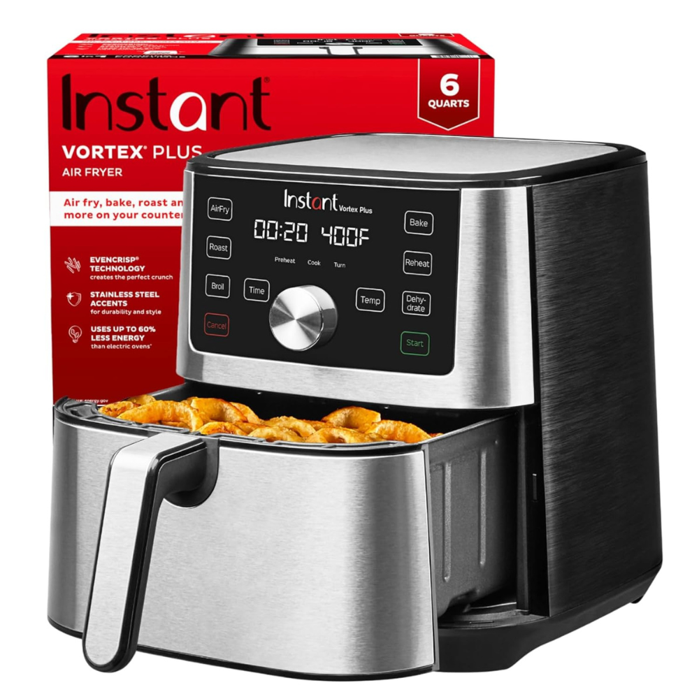 Instant Pot Air Fryer, Vortex 6 Litre, Touch Control Panel, 360° EvenCrisp Technology, Uses 95% less Oil, 6-in-1 ApplianceAir Fry, Roast, Grill, Bake, Reheat& Dehydrate (Vortex 6 Litre) 1500 W Silver