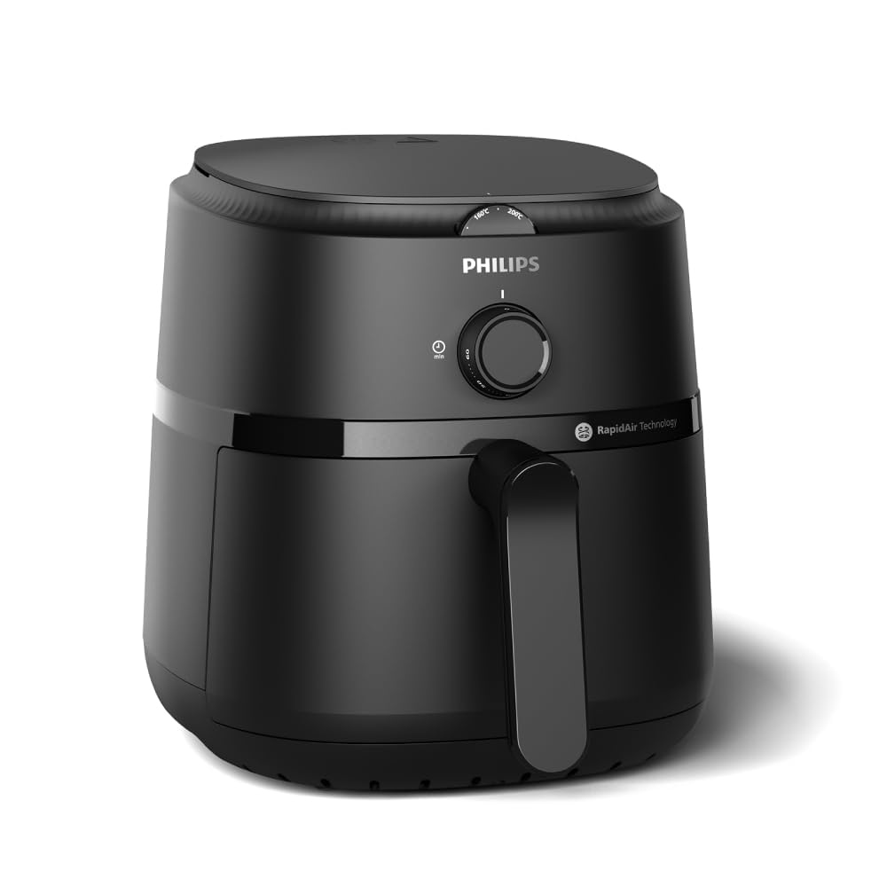 PHILIPS Air Fryer NA12000, uses up to 90% less fat, 1500W, 4.2 Liter, with Rapid Air Technology (Black), Large
