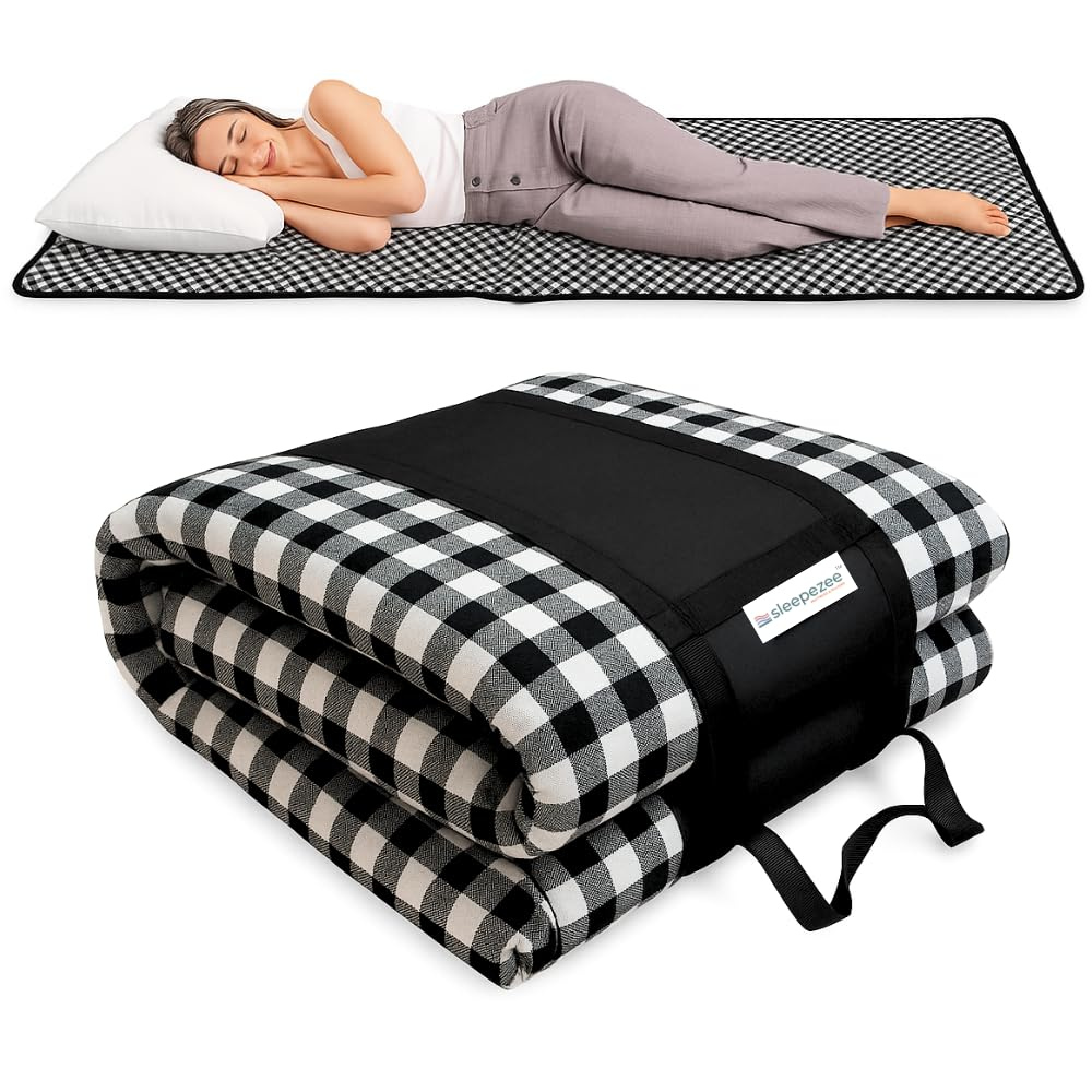 Sleepezee Premium Foldable Mattress for Floor, Folding Mattress, Lightweight Travel mattres for Extra Bedding at Home and Camping, Made of Cotton, Portable Soft Foam Slim mattres (Black, 72X36X1)