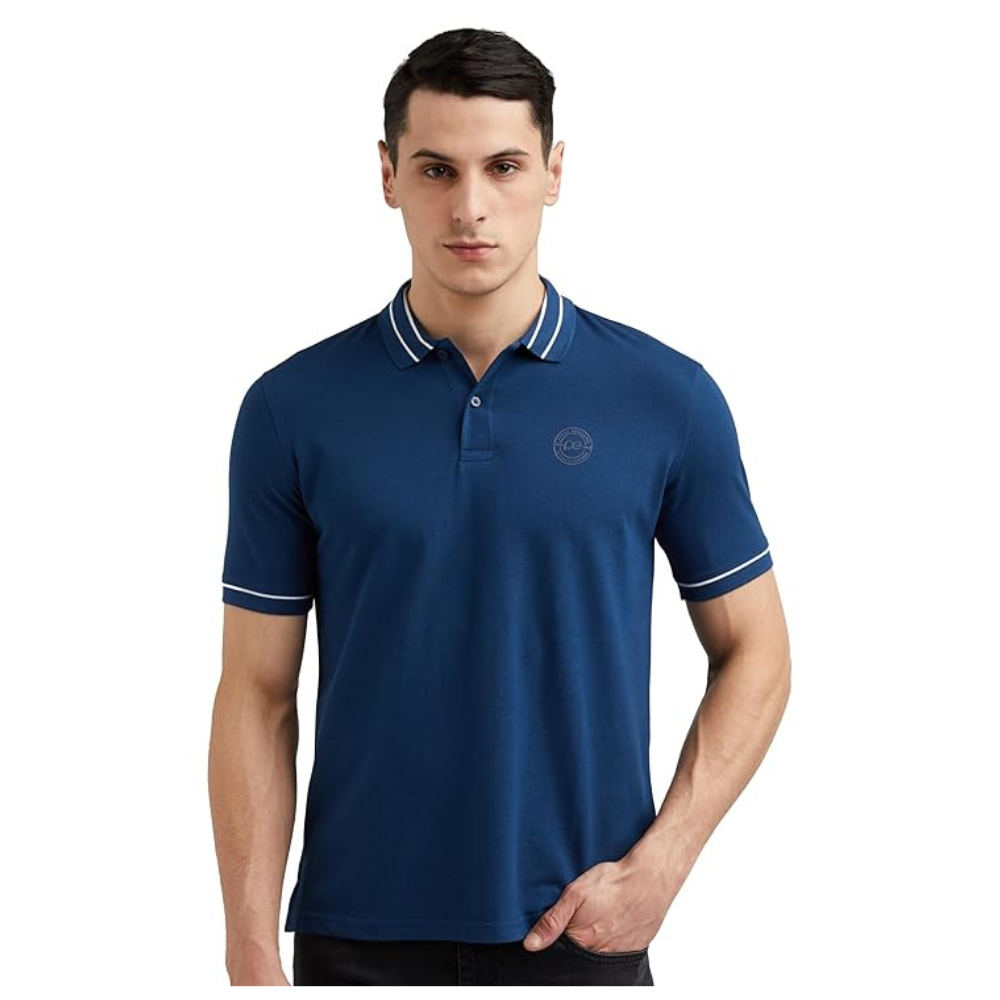 Peter England Men's Regular Fit Insignia Half Sleeve Polo T-Shirt  Cotton Rich