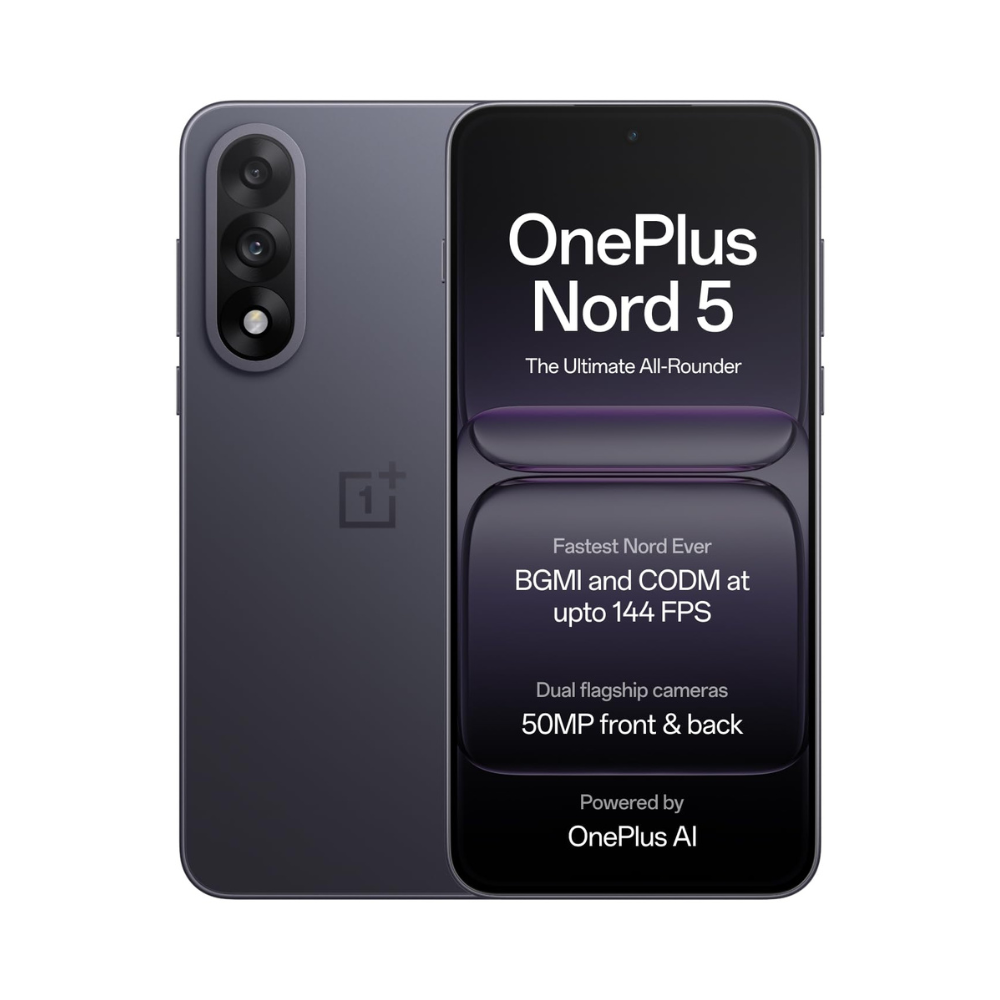 OnePlus Nord 5  Snapdragon 8s Gen 3  Stable 144FPS Gaming  Dual 50MP Flagship Camera  Powered by OnePlus AI  12GB + 256GB  Phantom Grey