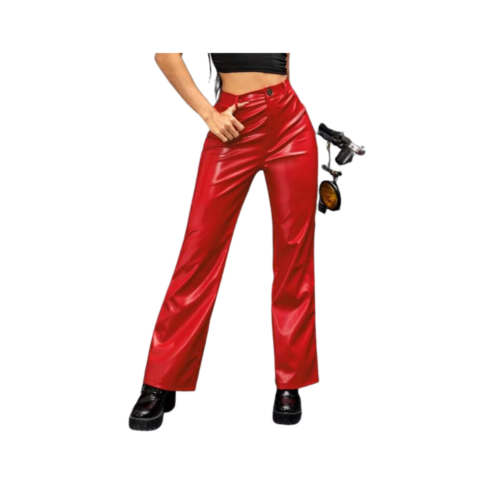 Tandul Leather Red Women’s Girls Trouser Midrise Button Closer Trouser Size - L Gifts for Wome