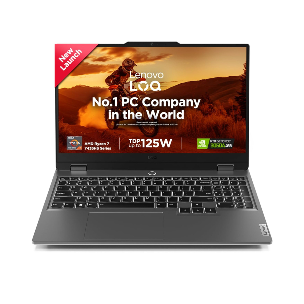 Lenovo LOQ AMD Ryzen 7 7435HS  NVIDIA RTX 3050A 4GB (24GB RAM512GB SSD144Hz Refresh Rate15.6 (39.6cm)Windows 11Office Home 20243 Mon. Game PassGrey2.4Kg), 83JC00GDIN AI Gaming Laptop