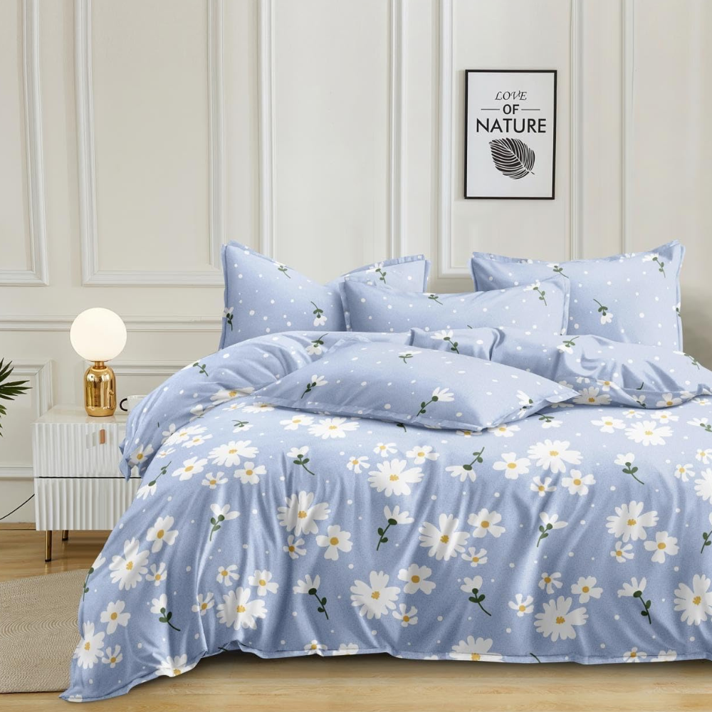 Subtlespreads Premium Ultra Soft Plush Comforter  Blanket  Duvet Set with 1 Bedsheet and 2 Pillow Covers - AC Comforters with Bed Sheet (Light Blue Flowers, Double Comforter with Bedsheet), 200 TC