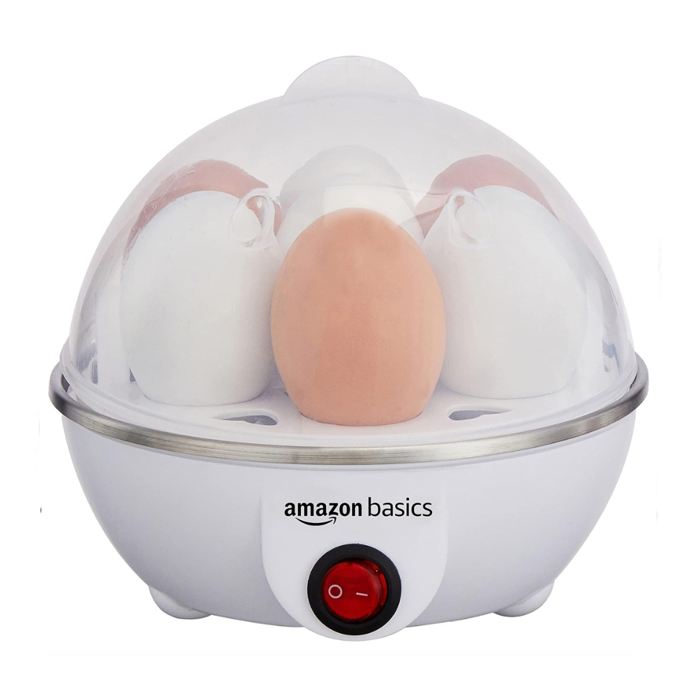 amazon basics Electric Egg Boiler | 3 Boiling Modes | Automatic Operation | Overheat Protection | 75ml | Plastic | White