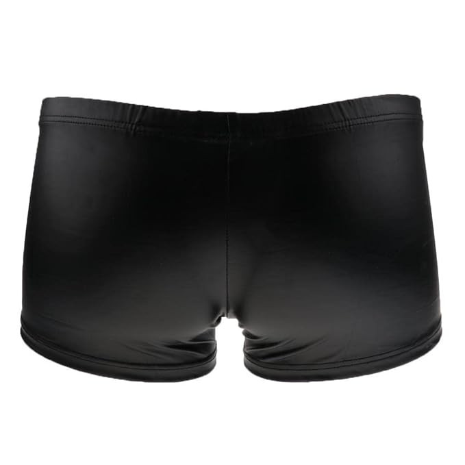 bnf® Men's Boxer PU Leather Shorts  Low Rise Elastic Trunk Clubwear Underwear for Men  Ring Design Breathable & Stretchy Fabric  Modern Wear in Black, XL1
