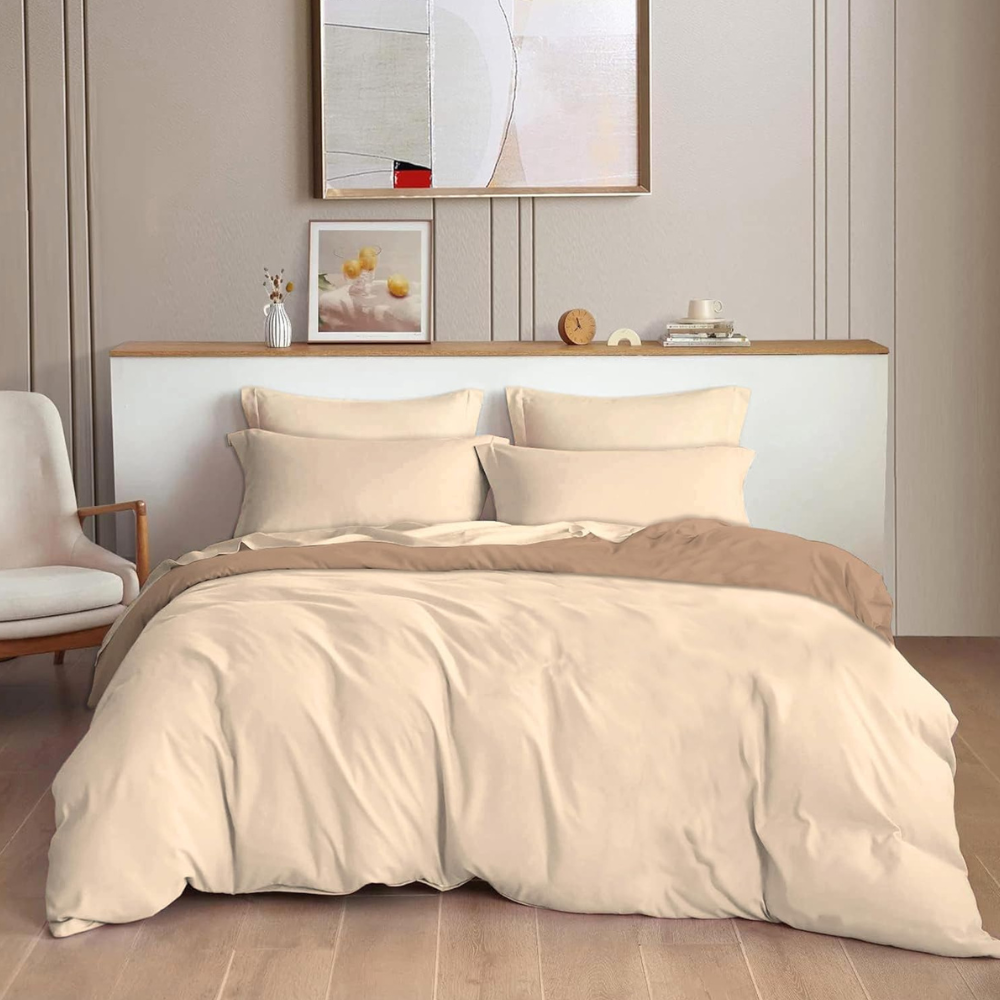 The HomeSTYLE 300TC Plain Solid Glace Cotton King Size Duvet Cover II Razai Quilt Cover for Double Bed With Zipper Closure (90x100 Inch, 140 GSM, Plain, Caramel Sands)