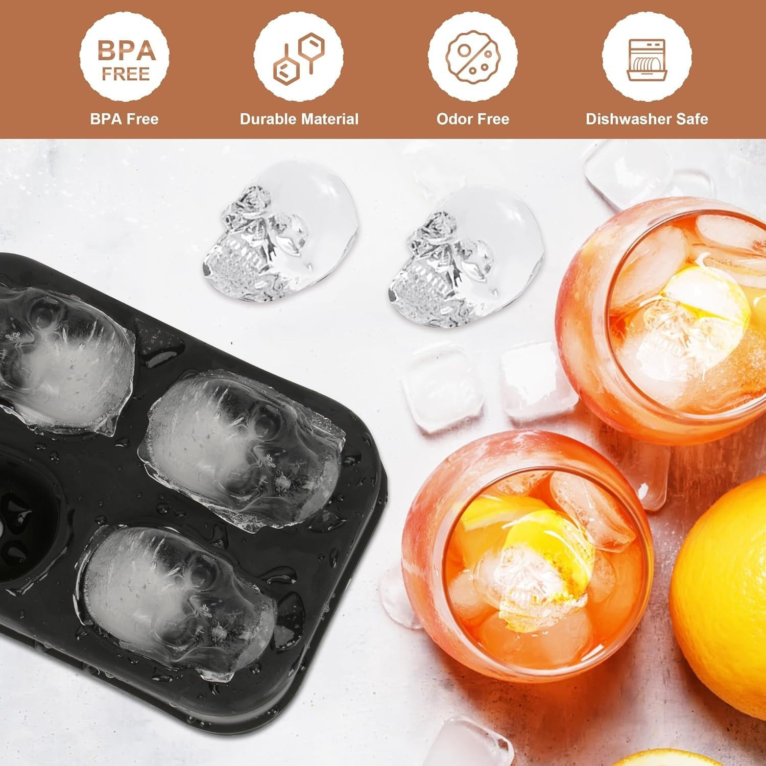Skull Shape Ice Cube Tray with Funnel | Silicone Ice Cube Mold | Freezer Ice Maker for Cocktails, Whiskey, Bourbon, Juice | Baking Cup Cakes | Perfect for Home,Restaurants & Bar