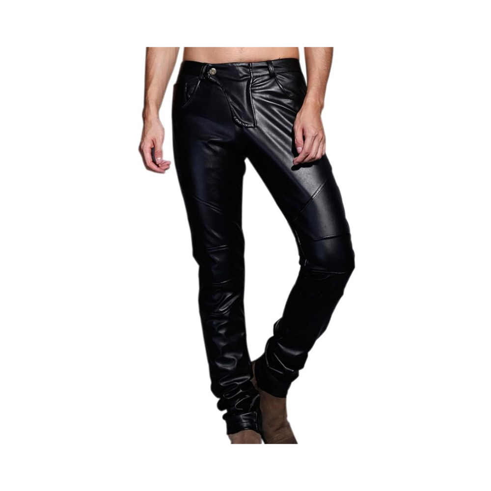 Idopy Men`s Slim Fit Party Performance Biker Faux Leather Jeans Pants Black 30