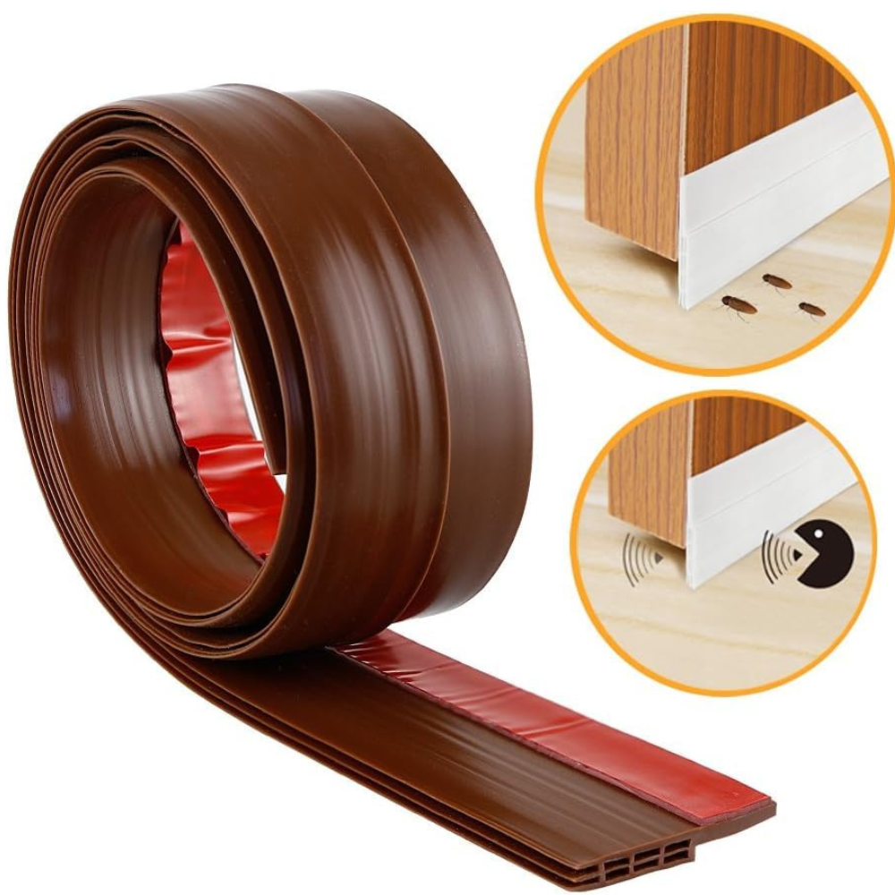 Veltiro Silicone Self-Adhesive Door and Window Shield Tape - Bottom Sealing Strip for Home Weather Stripping, Air Gap, Sound and Dust Proof Seal (Brown)