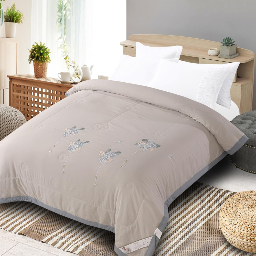 ROSS HOME & LIVING Pure Cotton Dalton Comforter King Size 449 GSM for Double Bed | Ultra Soft AC Quilt Blanket Duvet | All Season Hypoallergenic Eco Friendly Bedding 228x254 cm-Grey