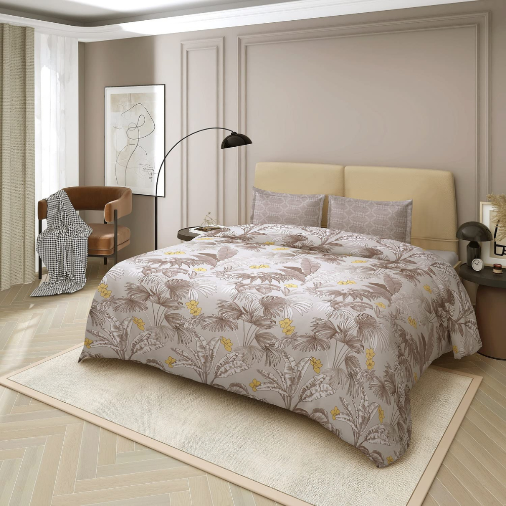 Nendle 400 TC Floral Pattern Cotton Super King Size Bedsheets 108X108 Inches with Contrast Pillow Covers (Floral Texture, Pack of 3), Clear