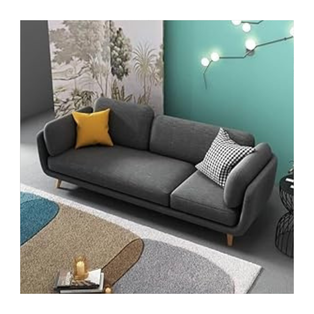 Western WOOD ART Stylish & Luxury Cushioned Couch Relax sectional Sofa in Fabric & Velvet and Heavy Duty Sofa Ideal for bedrooms, Living Rooms, Guest Rooms, Homes, and Office-(3 Seater Black).