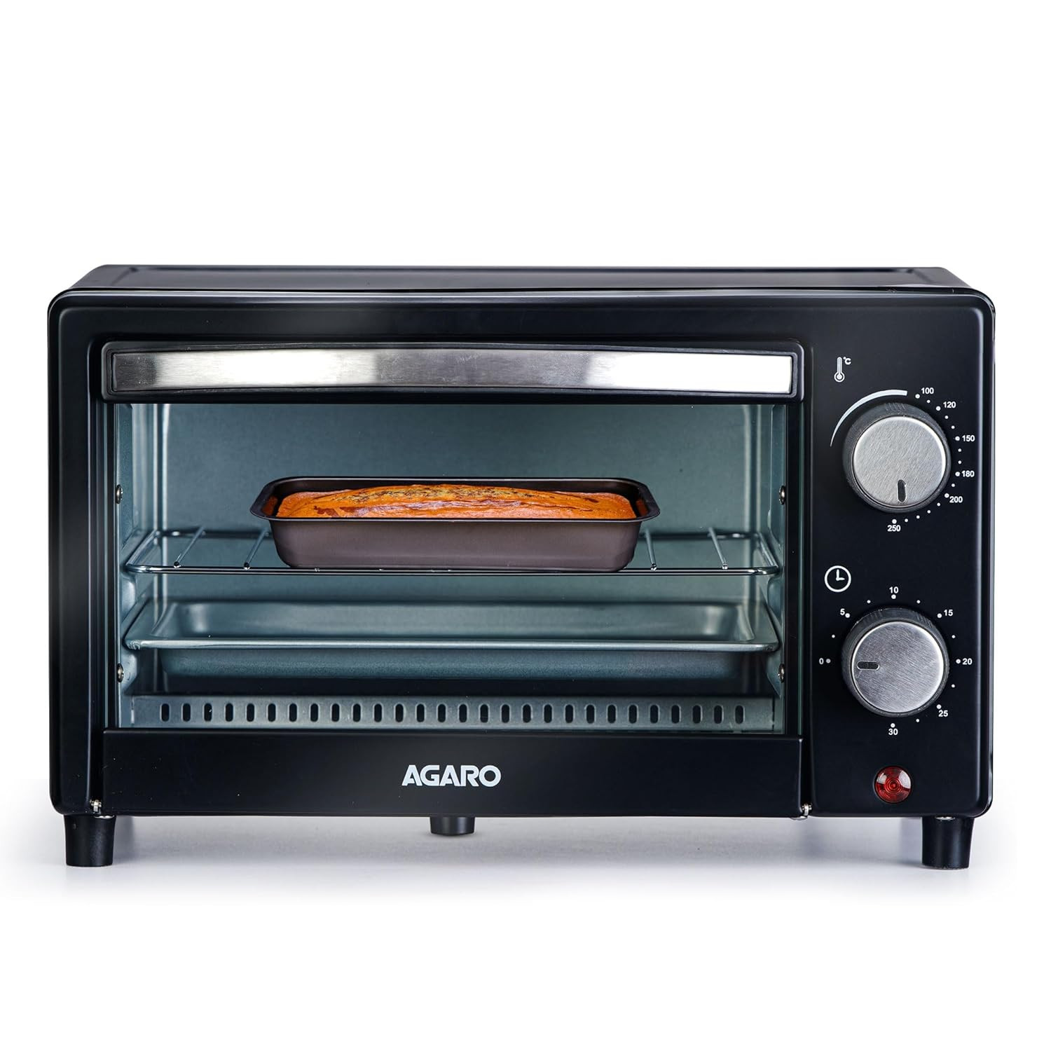 Agaro Marvel 9 Litre OTG, With Auto Shut-off, Timer Control, Heat Resistant Tempered Glass, Oven Toaster Griller for Cake Baking, Grilling, Toasting, OTG 800W (Black)