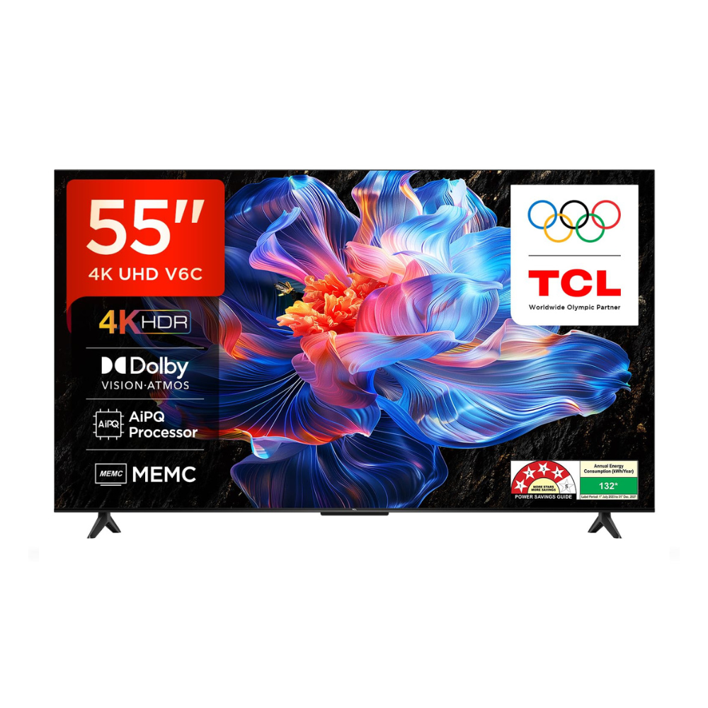 TCL 139 cm (55 inches) Metallic Bezel Less Series 4K Ultra HD Smart LED Google TV 55V6C (Black)