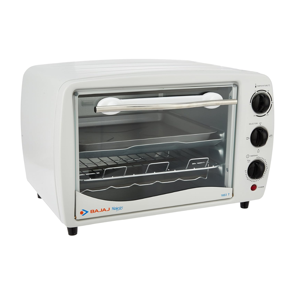 Bajaj 1603T 16 Litres Oven Toaster Grill (16L OTG) With Baking & Grilling Accessories| 1200 W | Oven For Kitchen With Transparent Glass Door| 2 Year Warranty by Bajaj| White